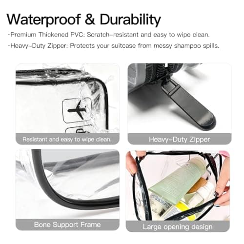 [Unbr] Clear Toiletry Bag 2 Pack, Minimalist Airport Liquid Bags 1 Litre for Hand Luggage, TSA Approved Travel Wash Bag for Men & Women, Waterproof Gym & Plane Essentials with Black Trim, 20x20 — view 4