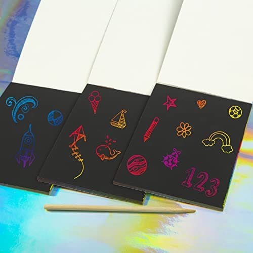 abeec 12 Pack Of Rainbow Scratch Art Pads – Includes Mini and Tools Party Bag Fillers For Kids 8+ — view 3