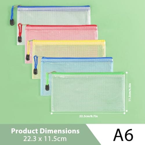 MIETONG A6 Plastic Zip Wallets Folders - 5PCS Document Folder File Zipper Bags Document Wallet Ziplock Bags Travel Storage Pouch Mesh Zip Folders for School Office Supplies and Travel Accessories — view 2