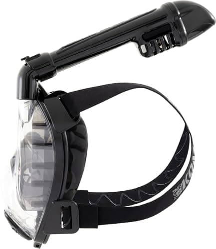 Cressi Komodo Full Face Dry Snorkelling Mask - 180° Panoramic View Snorkelling Mask - Dry Side Snorkel & Adult Snorkel Set - CO2 Safe Silicone Skirt & Scuba Equipment - Black/Black - M/L — view 3
