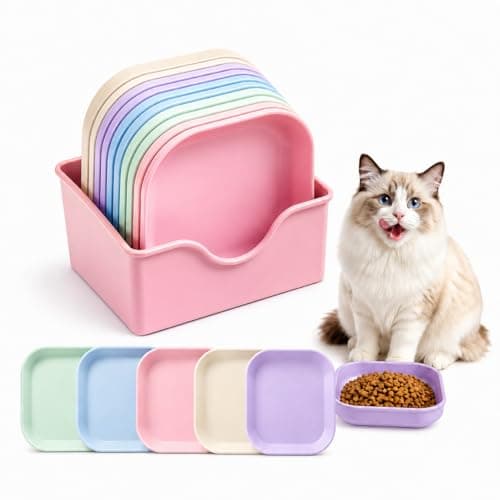Cat Bowls, Zoenif 10 Pack Whisker Friendly Cat Dishes with Storage, Pink
