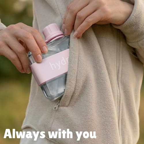 hydr™ v2 Flat Water Bottle For Handbag & Flexible Cleaning Brush | 320ml Tritan BPA Free Slim Travel Water Bottle, small water bottle for handbag (Dusty Pink) — view 2