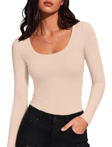 IWOLLENCE Thermal Tops Womens Scoop Neck Underlayer (Beige, M) — view 2
