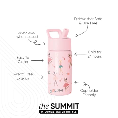 Simple Modern Kids Water Bottle with Straw | Insulated Stainless Steel Reusable Tumbler for Girls, Boys | Summit Collection | 415ml | Pink Ballerina — view 2