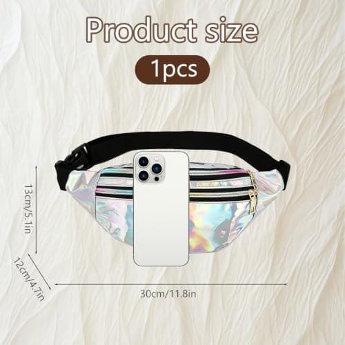 HUNUH Fashion Metallic Bum Bag, Waterproof Waist Bag with Adjustable Strap and Smooth Zip, Three Compartments Stylish Fanny Pack for Sports, Outdoor Travel, Party and Festival Unisex (Silvery) — view 2