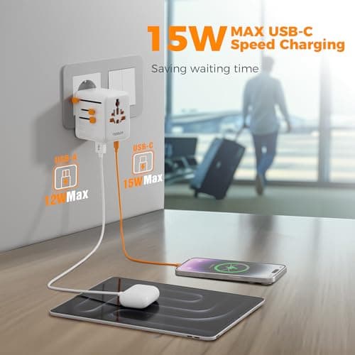 TESSAN Universal Travel Adapter, Worldwide Plug with 2 USB A and 2 USB C — view 4