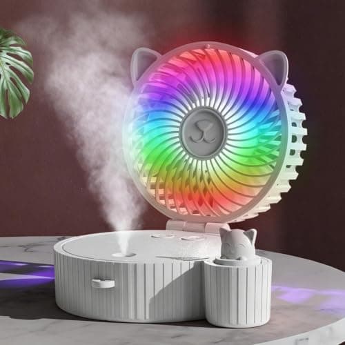 Water Misting Fan with Light Foldable Rechargeable 2400mAh Battery — view 2