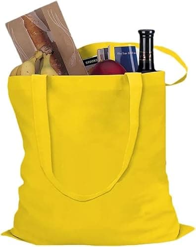 Wonky Line Premium Cotton Tote Bag, Eco-Friendly Shopping Bag, 100% Cotton Canvas, Reusable Grocery Cloth Bag, Extra Strong Long Handle Double Stitched Ideal for Printing (Yellow) — view 4