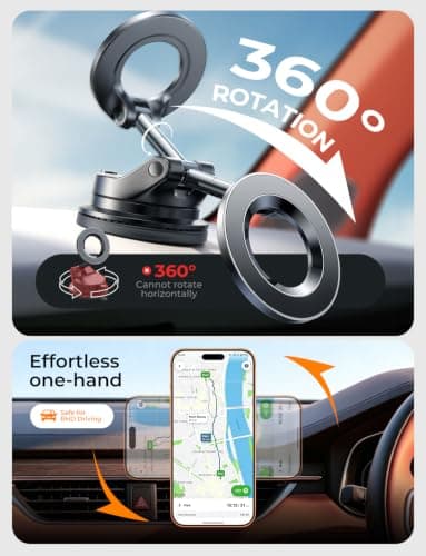 LISEN for Magsafe Car Mount |3800gf Strong Magnet+22xN55| Magnetic Phone Holder for Car Phone Holder Magnetic Vacuum Mobile Magnet Phone Holder iPhone Car Phone Mount for iPhone 17-12,Black — view 5