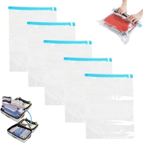 Roll up Compression Bags No Pump, No Vacuum Compression Bags, Space Saver Vacuum Storage Bag, No Need For Pump Roll-Up Air Removal for Luggage & Home Storage, Pack of 5 (40 * 50CM)