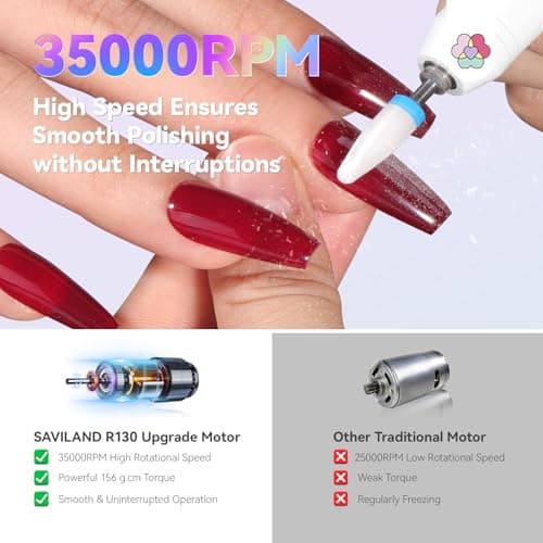 SAVILAND Cordless Electric Nail Drill 35000 RPM: 30S Fast Removal — view 3