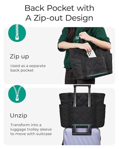 bagsmart Tote Bag for Women, Puffer Work Laptop Tote with Zipper, Multi-Pocket Travel Essentials Quilted Teacher Nurse Travel School Bag — view 5