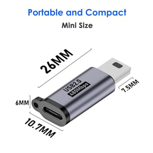 USB C to Mini USB Adapter, Type C Female to Mini USB 2.0 Type-B Adapter — view 6