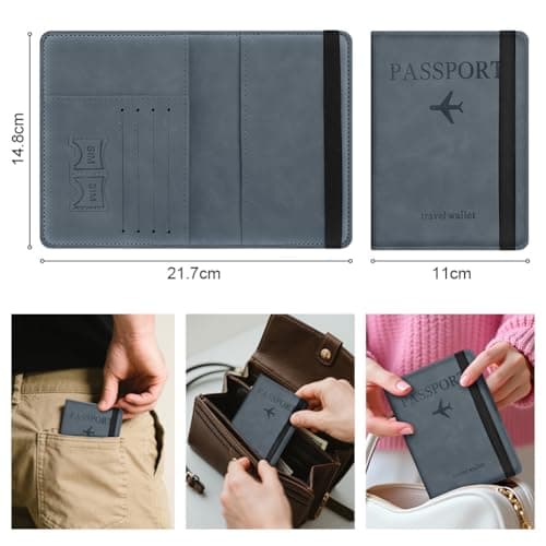 AOOSU Passport Holder Cover, PU Leather Passport Cover with RFID Blocking Travel Wallet, Portable Universal Travel Wallet Case Organiser for Money, Boarding Passes, Credit Cards Ocean Blue — view 2