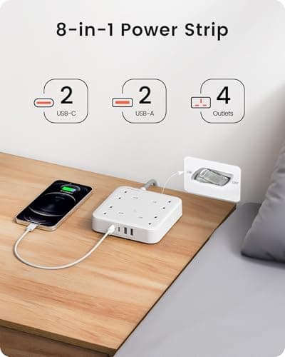 LENCENT 1.8M Extension Lead with 2 USB A & 2 USB C Ports, 4-Way Switched — view 2