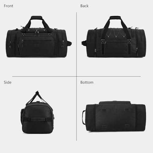 Laripwit Expandable Duffle Holdall Bag for Men 45-50L Medium Travel Duffel Bag Unisex Gym Sports Bag with Shoulder Strap | Multi-Pockets for Weekend Overnight Luggage, Black — view 6