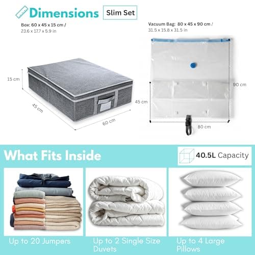 40.5L Slim Underbed Clothes Storage Box with Lid – Low-Profile Foldable Organiser with Reinforced Sides & Easy-Access Lid – Space Saving Storage for Bedding, Duvets & Clothes – Vacuum Storage Bag — view 4
