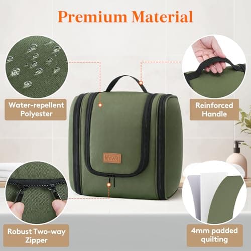 Lifewit Large Hanging Toiletry Bag for Men, Travel Wash Bag, Green — view 5