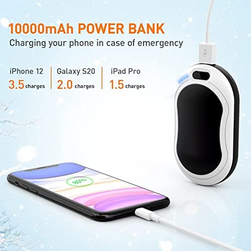 Hand Warmers, 10000mAh Rechargeable Hand Warmer Portable Power Bank Electric Pocket USB Warmer Reusable Heater, 3 Levels Heating, Heat Therapy, Best Winter Gift for Women Men Outdoor Sports — view 4