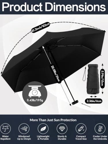 Mini Travel Umbrella for Sun Protection, SPF 50+ Compact UV Umbrella — view 4