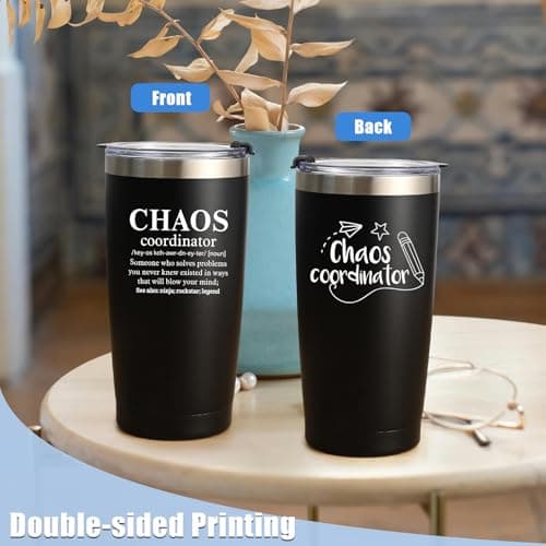 Livole Chaos Coordinator, Funny Gifts for Teachers Men, Boss, Manager, Him, Male Teacher Gift, End of The Year Presents, Christmas Gifts for Men, 20oz Travel Mug Thermal, Stainless Steel Wine Glasses — view 2