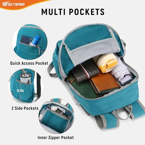 SKYSPER Small Anti Theft Hiking Backpack, 18L RFID Packable Travel Daypack Lightweight Foldable Rucksack for Walking Daytrip — view 4