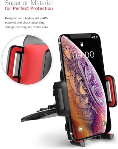 CD Slot Phone Holder Mount, CD phone holder for Car, One Touch 360° Rotation for Adjustable Support Feet Compatible iPhone 15 14 13 12 11/Pro Max/XS/XR/X/8/7, Samsung 20 10 9, Sony, Huawei, Etc - Red — view 2