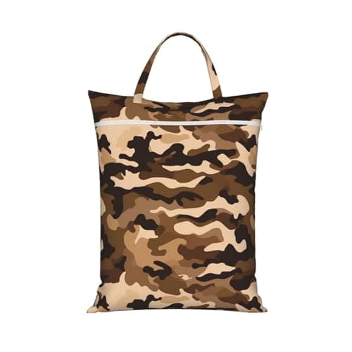 Brown Camouflage Travel Laundry Bag With Handle, 1 Pc Large Waterproof Dirty Clothes Bags With Zipper, Foldable Swimsuit Workout Bag Washable Wet Clothes Storage Organizer For Dorm