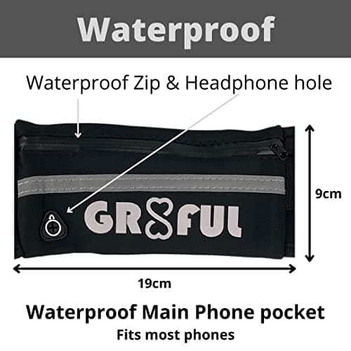 gr8ful® Running Belt for Phone/Water with Adjustable Buckle Strap for Men & Women | Zip Pockets Waist Water Resistant Fanny Pack for Sports, Hiking, Dog Walking, Travel & Outdoor Activities (Black) — view 2