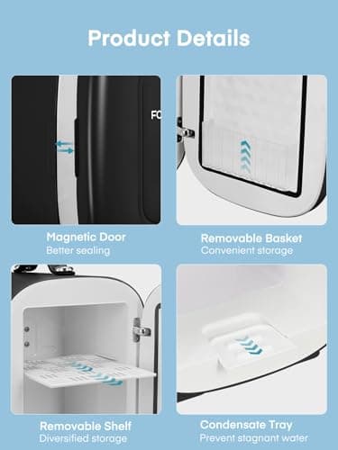 FOHERE Mini Fridge Portable, 5 Liter/6 Cans Small Fridge Cooler & Warmer, Quiet, DC/AC Power, Cmpact Mini Fridge for Bedrooms, Office, Skincare, Car, Travel, Black — view 4