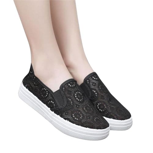 Womens Slip On Mesh Casual Shoes Summer Breathable Platform Low Top Flat Walking Shoes Lightweight Non Slip Comfort Fashion Hands-Free Trainers Outdoor Beach Travel Ladies Footwear Black — view 5