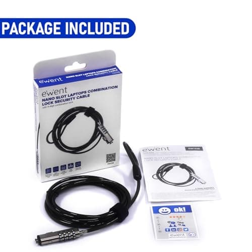 Ewent Security Cable with Combination Lock,Universal Security Cable for Notebooks,Laptops,PCs,Projectors,Tablet and Smartphone,Durable Steel Combination Security Cable with NANO Slots, 1.8 M LongCable — view 6