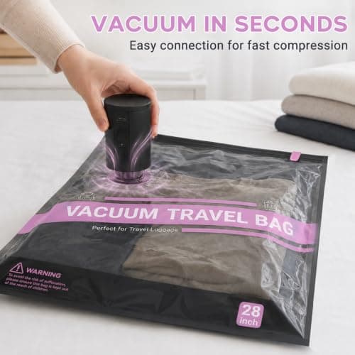 ZOESTORAGE Vacuum Bags for Travel with Electric Pump, 18 Pack Travel Vacuum Bags with Pump for Clothes, Luggage, Blankets, Vacuum Storage Bags for Clothes (5L, 5M, 5S, 3 Shoe Bags), Pink — view 5
