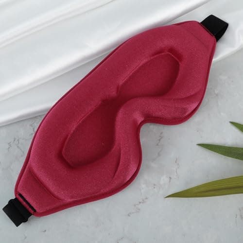 WLLHYF Silk Sleep Mask, 3D Stereo Deep Sleep Eye Mask Comfortable Adjustable Cute Block Out Light Eye Covers for Man and Woman All Night Sleep (Maroon) — view 6