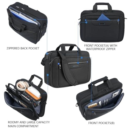 VANKEAN Laptop Briefcase Premium Laptop Case Fits Up to 15.6 Inch Business Shoulder Bag Laptop Expandable Water-Repellent Messenger Bag for Men/Women Computer Bag for Travel/Business/Black-Blue — view 4
