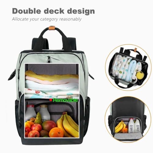 Hap Tim Diaper Bag Backpack,Large Capacity Travel Back Pack Maternity Baby Nappy Changing Bags, Double Compartments with Stroller Straps,Waterproof,Grey Black(UK7340-GB) — view 3