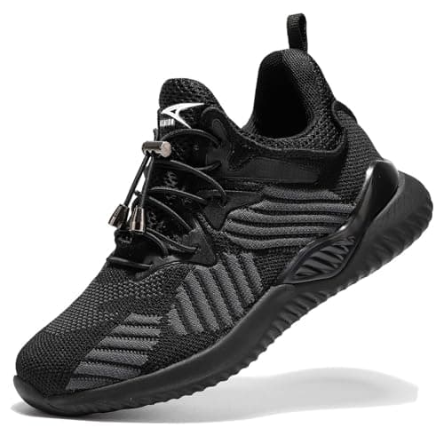 Elaphurus Kids Trainers Mesh Running Shoes Casual Sneaker Lighweight Athletic Shoes for Boys Girls ,BlackAll Black, 5 UK