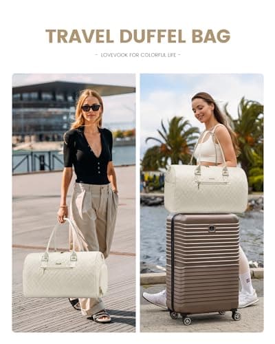 LOVEVOOK Travel Bags Gym Bag for Women, Weekend Hand Luggage Duffel Bag with Shoe Compartment & Wet Pocket for Sports, Waterproof Carry On Holdall for Plane Cabin, Large Hospital Overnight Bags, Beige — view 6
