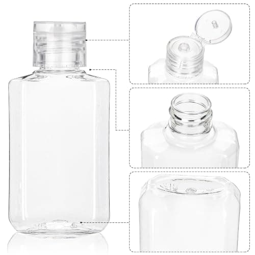 Pumtus 60 Pack Plastic Refillable Flip-Top Bottles, 60ml Clear Empty Travel Hand Sanitizer with Flip Cap, Portable Small Liquid Squeeze Container for Shampoo, Lotions, Liquid Body Soap, Creams — view 3