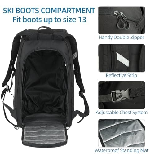 AUMTISC Ski Boot Backpack Boot Bag Ski Backpack for Boots Helmet Boot Helmet Goggles Gloves Ski Equipment — view 5