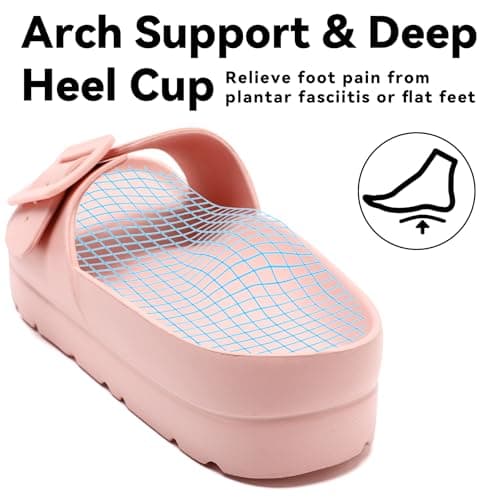 Waysoland Platform Sandals for Women with Arch Support Comfortable Slides Thick Soles Flat Sandals With Adjustable Buckle & Ultra Cushion(Pink,6 UK) — view 4
