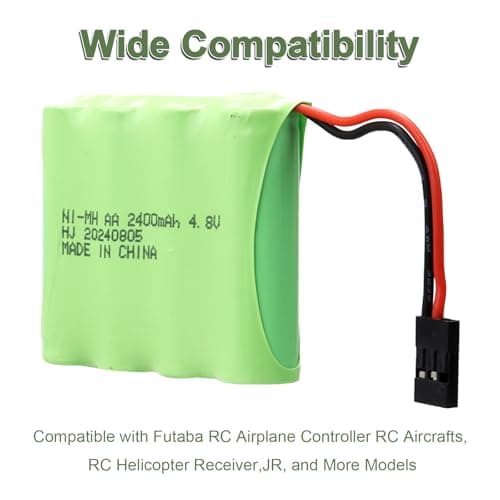 MXJFYY 2PCS NiMH RC Battery Pack 4.8V 2400mAh with Hitec Connectors, Battery Compatible with Futaba RC Airplane Controller RC Aircrafts, RC Helicopter Receiver, Futaba, JR, and More Models — view 3