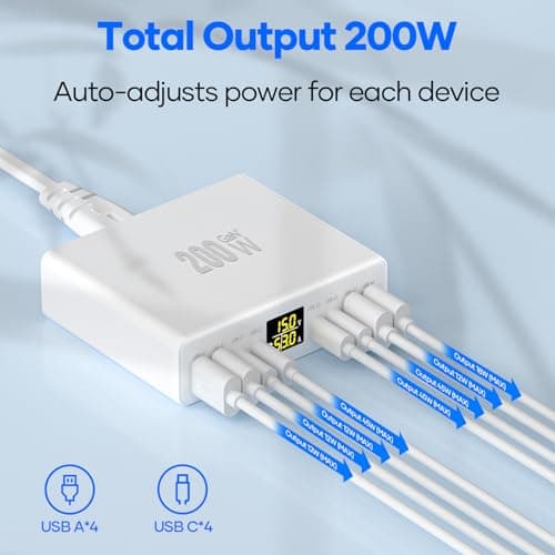 YSYFAD 200W USB C Charger 8-Port with LED Display, USB Charging Station GaN — view 6