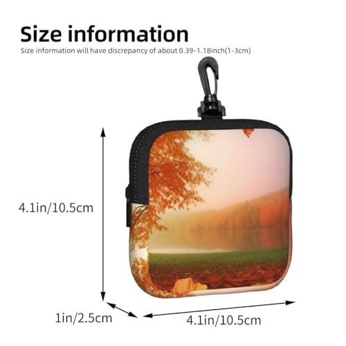 Mini Pouch with Carabiner, Neoprene Travel Makeup Bag with Zipper Tool Storage Pouch Autumn Coin Purse Portable Earbud Case Waterproof Card Holder Wallet for Women Men — view 3