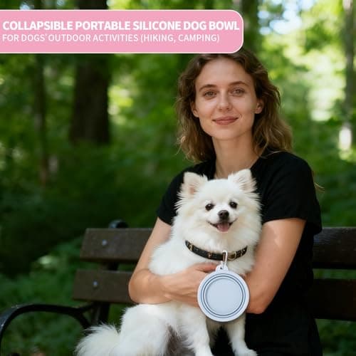 SLSON Collapsible Dog Bowl, 2 Pack Macaron Color Foldable Travel Dog Feeder Bowl Portable Silicone Pet Food Water Dish for Dogs Cats Camping Hiking (Macaron Coral and Light Grey) — view 6
