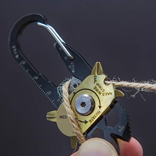 TRUE Fixr Rotary 20 In 1 Pocket Keychain Multi Tool - 20 Pocket EDC Tools, Flight Safe Box Cutter Knife Blade, Wire Stripper, 6 X Screwdriver Heads, Pry Bar & Bottle Opener - With Leather Pouch — view 4