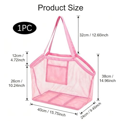 Large Mesh Beach Bag,Beach Toy Bag for Kids,Mesh Beach Bags,Foldable Toys Net Tote Bags Waterproof Lightweight for Sand Storage for Wet Towels Swim Pool Travel Essentials Accessories (40x24x38 cm) — view 2
