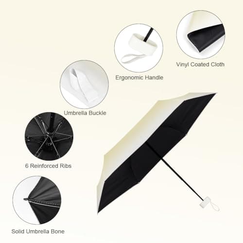 Aolso Mini Umbrella with UPF50+ Protection, 6 Ribs Windproof Strong Travel Umbrella,UV Umbrellas with Capsule Case,Compact Pocket Umbrellas for Men Women-Gradient Beige — view 5