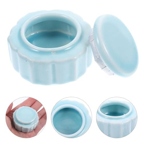 Kichvoe Vintage Porcelain Mini Jar 15ml Sky Blue Ceramic Lip Cream Container with Lid, Multi-use Travel Storage Pot for Lip Scrub, Makeup, and Cosmetic Accessories — view 6