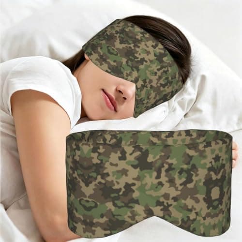 Green Camo Print Sleep Mask Wide Wraparound Reversible Light Blocking Travel Fit